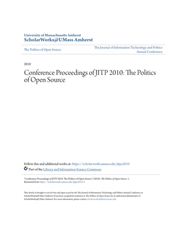 Conference Proceedings of JITP 2010: the Politics of Open Source