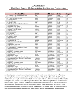 AP Art History Unit Sheet Chapter 27: Romanticism, Realism, and Photography