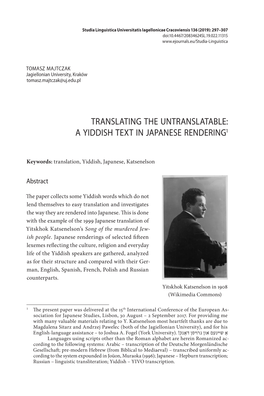 Translating the Untranslatable: a Yiddish Text in Japanese Rendering1