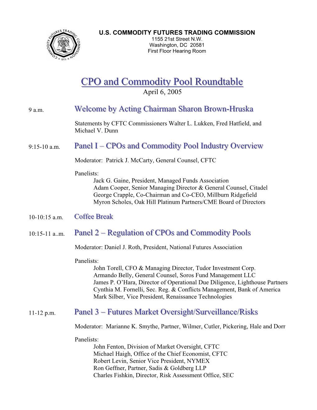 CPO and Commodity Pool Roundtable