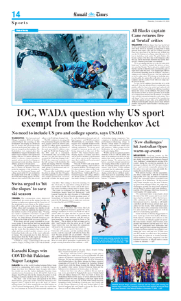 IOC, WADA Question Why US Sport Exempt from the Rodchenkov Act No Need to Include US Pro and College Sports, Says USADA