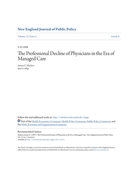 The Professional Decline of Physicians in the Era of Managed Care