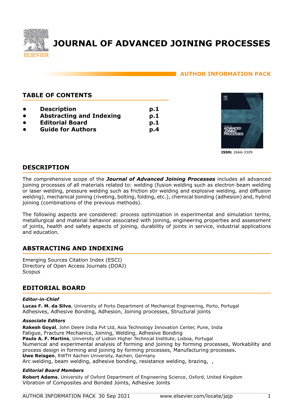 Journal of Advanced Joining Processes