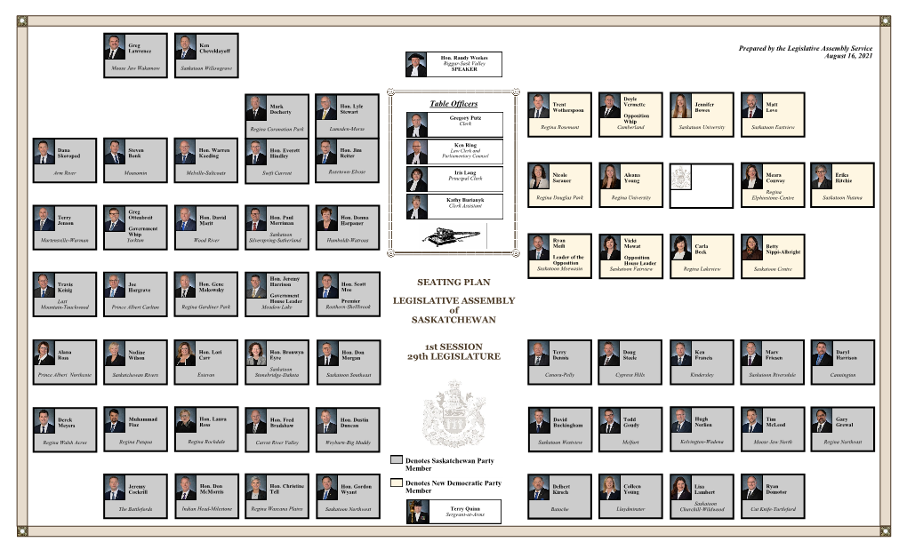 SEATING PLAN LEGISLATIVE ASSEMBLY of SASKATCHEWAN