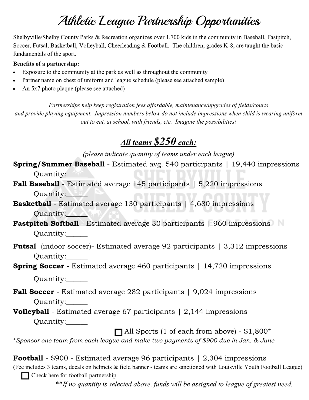 Athletic League Partnership Opportunities