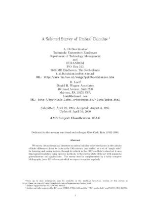 A Selected Survey of Umbral Calculus ∗