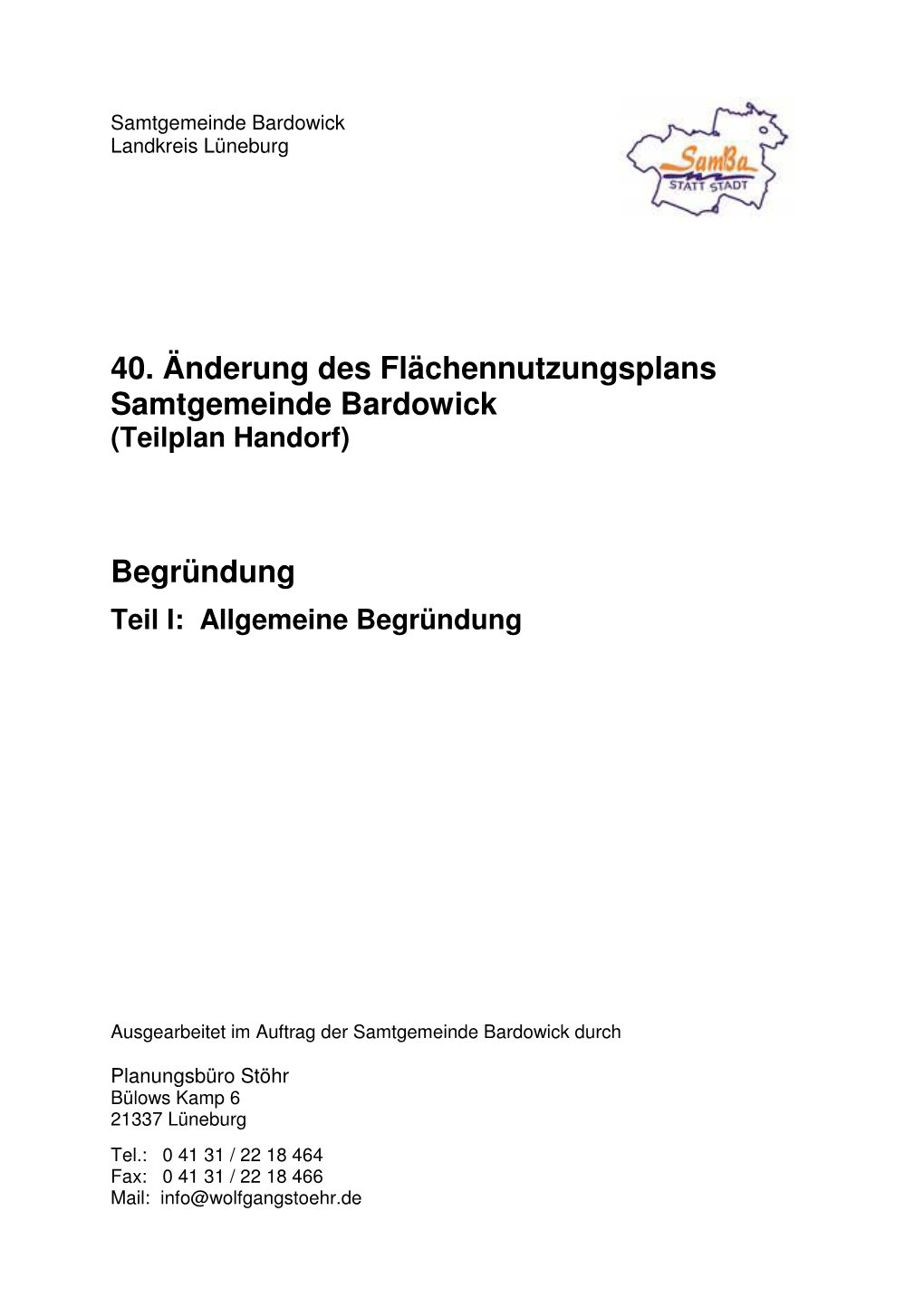 40. Änderung Des Flächennutzungsplans Samtgemeinde Bardowick (Teilplan Handorf)