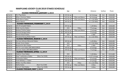 Maryland Jockey Club 2019 Stakes Schedule