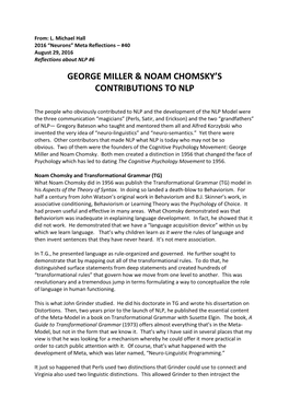 George Miller & Noam Chomsky's Contributions To