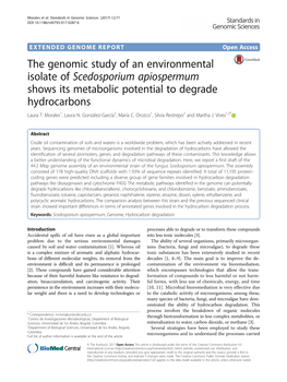 The Genomic Study of an Environmental Isolate of Scedosporium Apiospermum Shows Its Metabolic Potential to Degrade Hydrocarbons Laura T