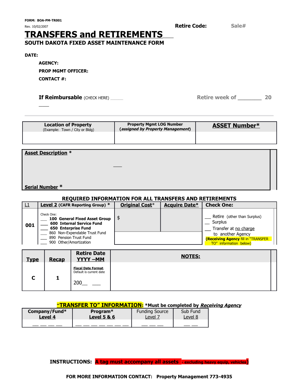 Fixed Asset Transfer and Retirement Form