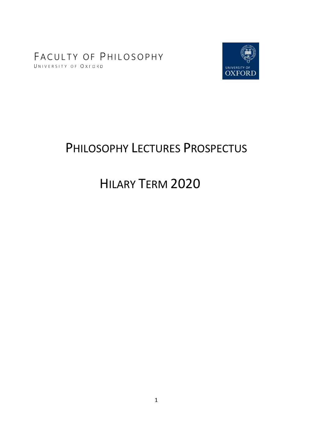 Philosophy Lectures Prospectus Hilary Term 2020