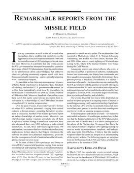 Remarkable Reports from the Missile Field