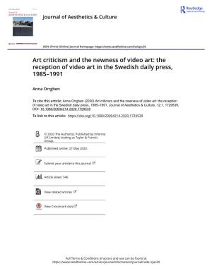 The Reception of Video Art in the Swedish Daily Press, 1985–1991