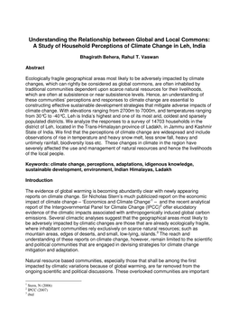 Understanding the Relationship Between Global and Local Commons: a Study of Household Perceptions of Climate Change in Leh, India