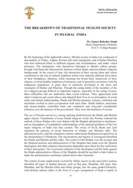 The Breakdown of Traditional Muslim Society in Mughal India