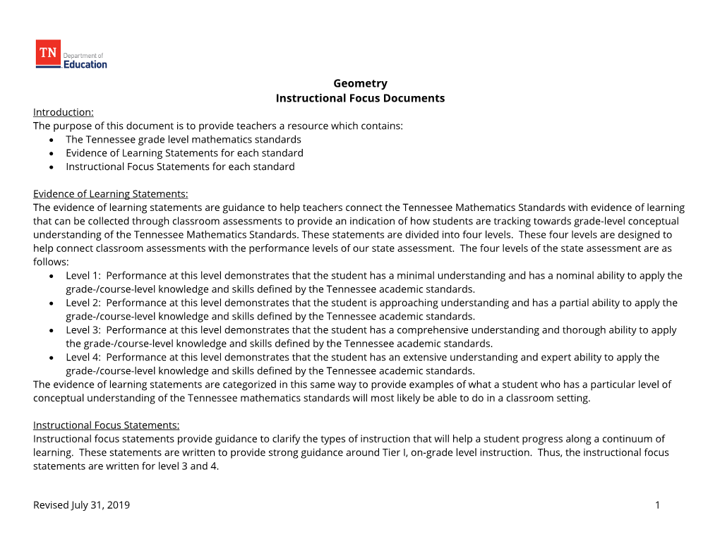 Geometry Instructional Focus Documents