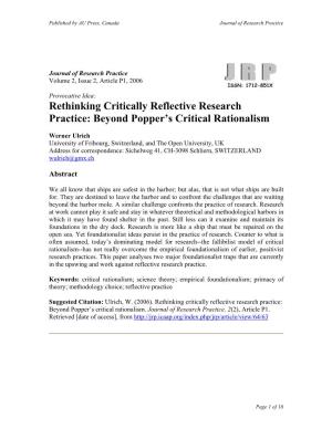 Rethinking Critically Reflective Research Practice: Beyond Popper’S Critical Rationalism