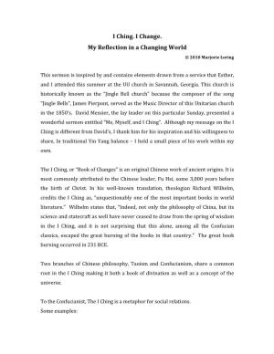 I Ching. I Change. My Reflection in a Changing World