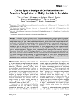 On the Spatial Design of Co-Fed Amines for Selective Dehydration of Methyl Lactate to Acrylates