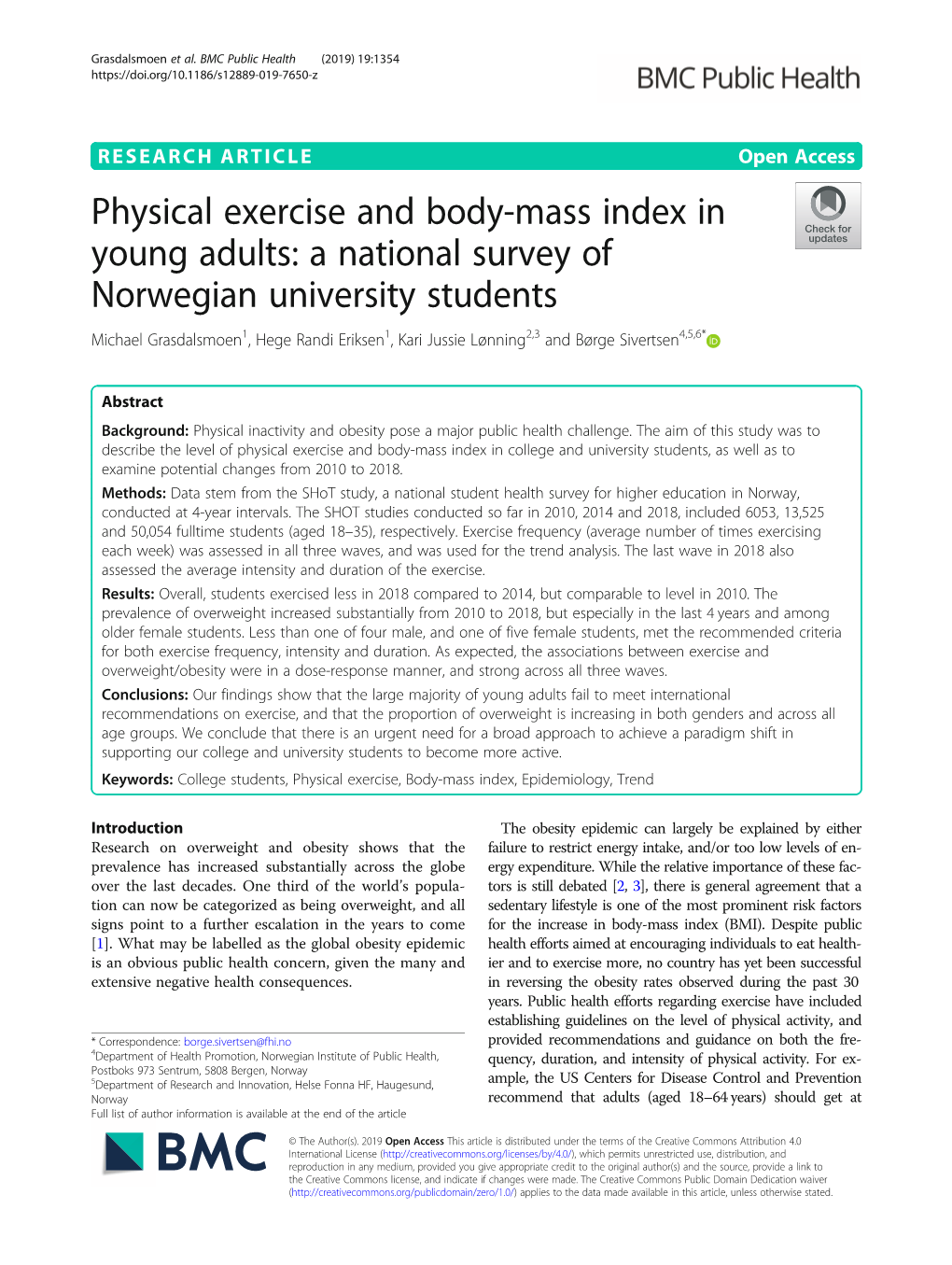 Physical Exercise and Body-Mass Index in Young