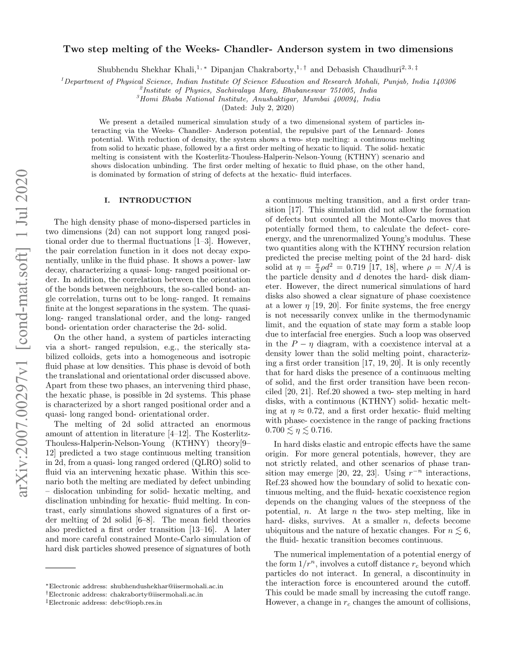 Arxiv:2007.00297V1 [Cond-Mat.Soft] 1 Jul 2020 Disclination Unbinding for Hexatic- ﬂuid Melting