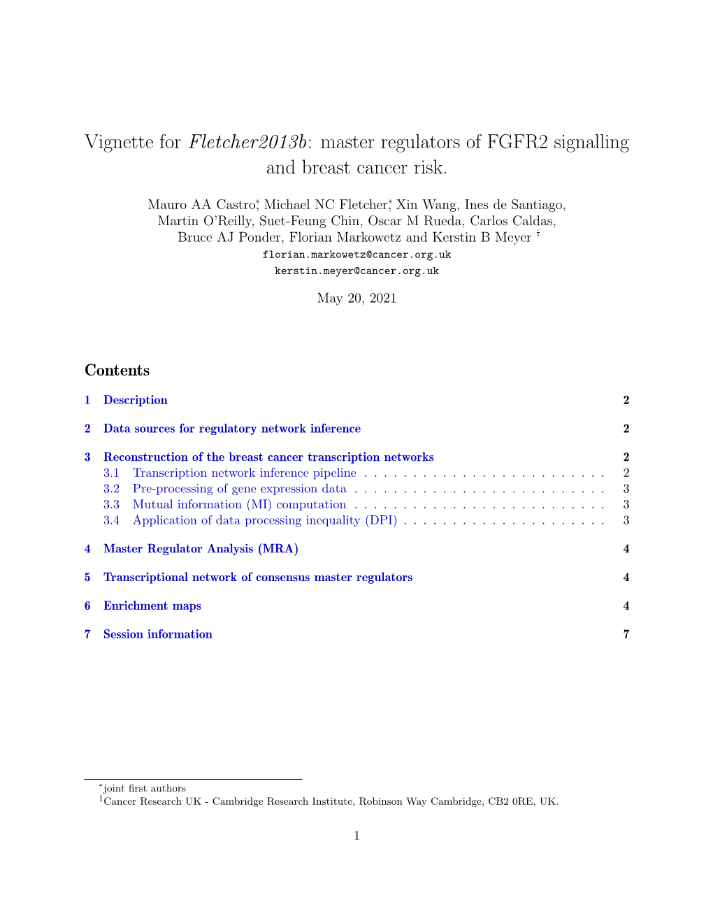 Master Regulators of FGFR2 Signalling and Breast Cancer Risk