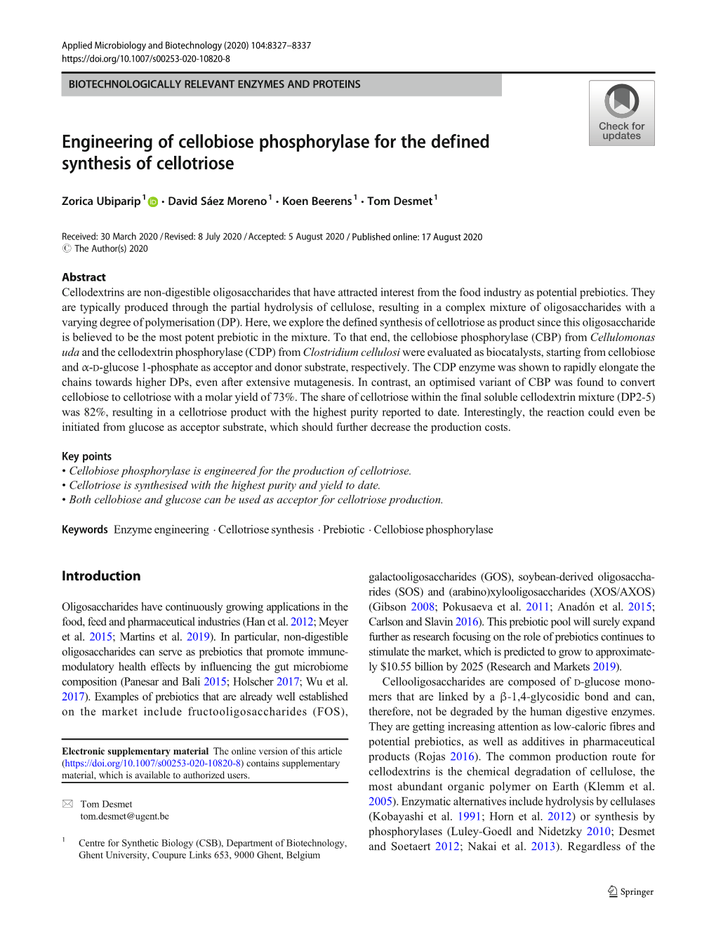 Engineering of Cellobiose Phosphorylase for the Defined Synthesis of Cellotriose