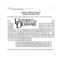 Sametz: CHEM 321 Fall 2012 Organic Chemistry Final