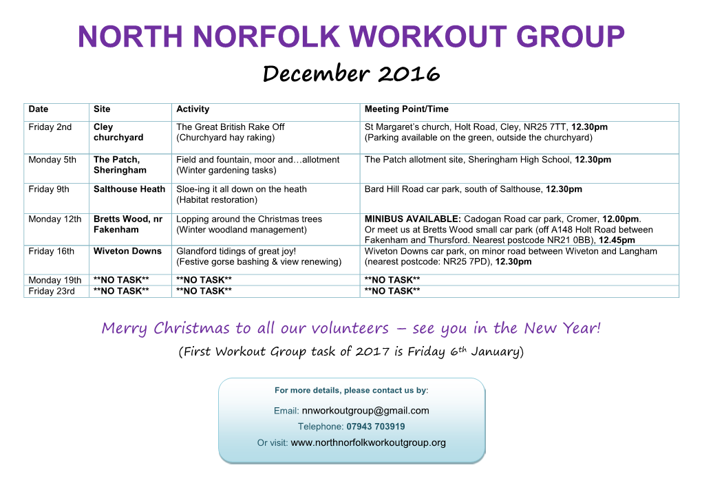 NORTH NORFOLK WORKOUT GROUP December 2016