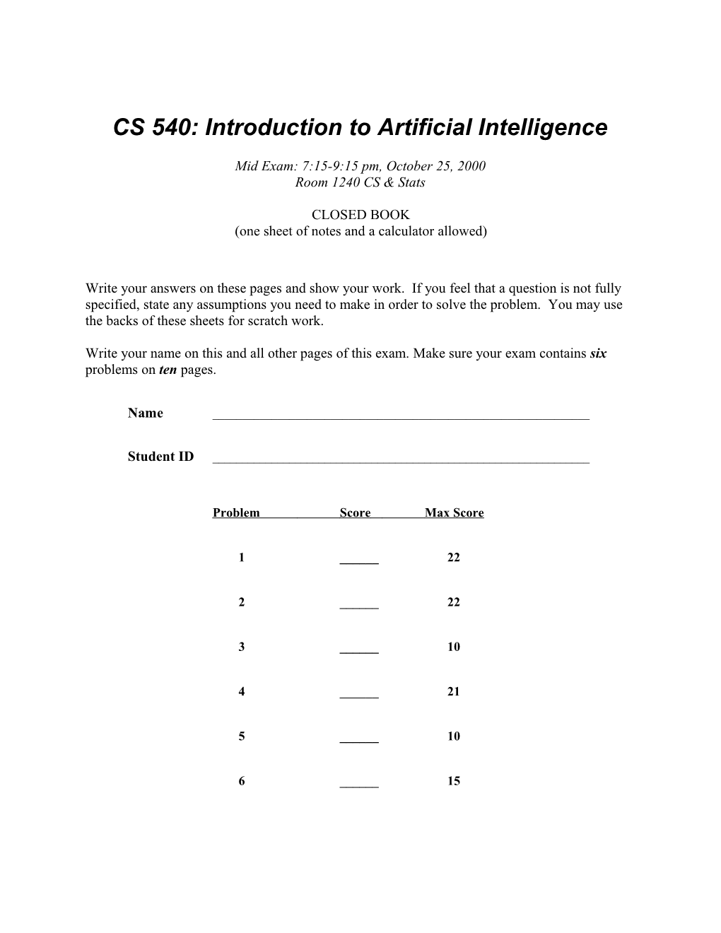 Problem 1 First-Order Predicate Calculus (15 Points)