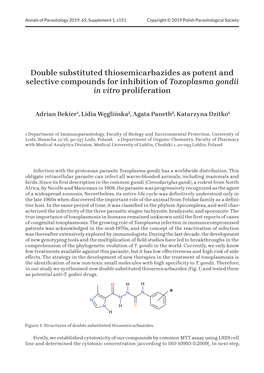 Double Substituted Thiosemicarbazides As Potent and Selective Compounds for Inhibition of Toxoplasma Gondii in Vitro Proliferation