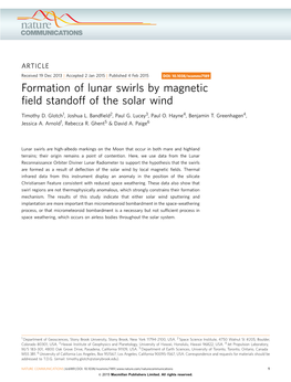 Formation of Lunar Swirls by Magnetic Field Standoff of the Solar Wind