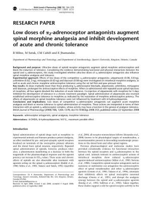 Low Doses of A2-Adrenoceptor Antagonists Augment Spinal Morphine Analgesia and Inhibit Development of Acute and Chronic Tolerance