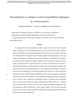 Diversification Or Collapse of Self-Incompatibility Haplotypes As A
