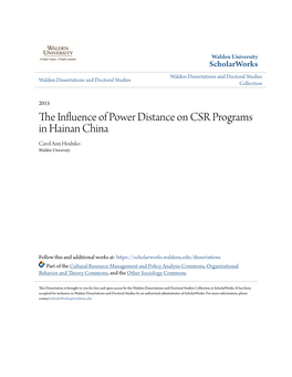 The Influence of Power Distance on CSR Programs in Hainan China