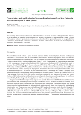 Nomenclature and Typification in Polyosma (Escalloniaceae) from New Caledonia, with the Description of a New Species