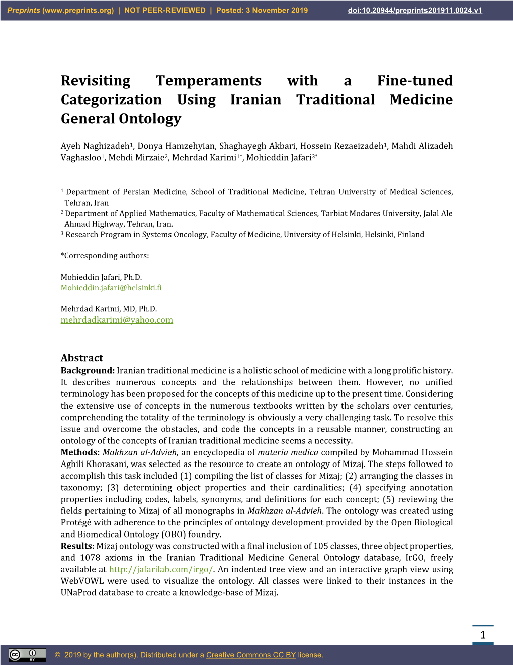 Revisiting Temperaments with a Fine-Tuned Categorization Using Iranian Traditional Medicine General Ontology