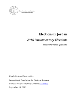 Elections in Jordan: 2016 Parliamentary Elections Frequently Asked Questions