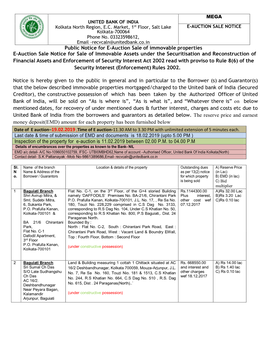 Public Notice for E-Auction Sale of Immovable Properties