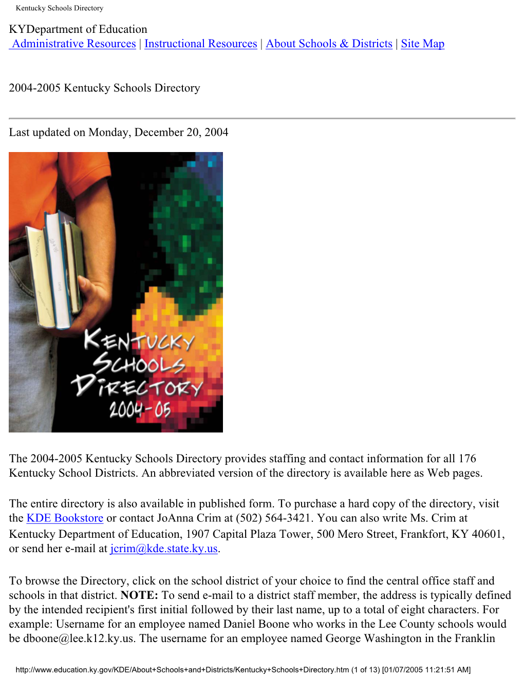 2004-2005 Kentucky Schools Directory