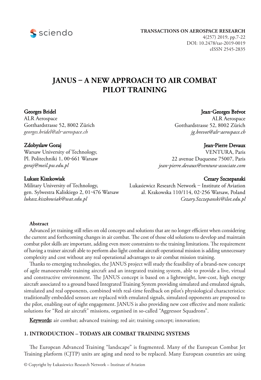 Janus – a New Approach to Air Combat Pilot Training