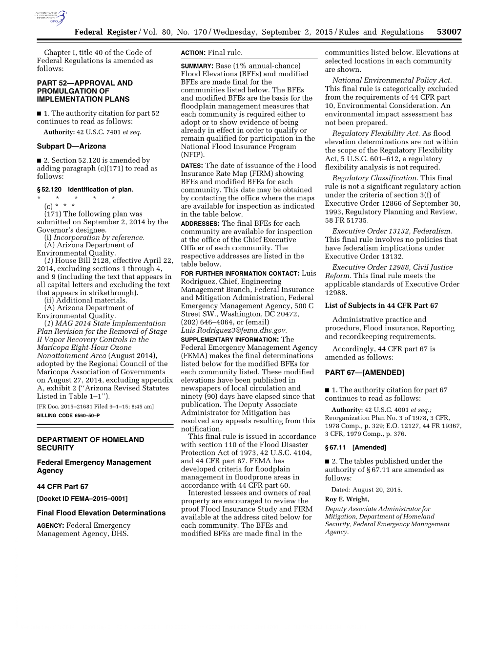 Federal Register/Vol. 80, No. 170/Wednesday, September 2, 2015