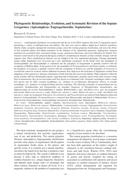 Phylogenetic Relationships, Evolution, and Systematic Revision of the Septate Gregarines (Apicomplexa: Eugregarinorida: Septatorina)