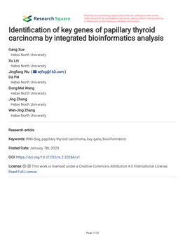 Identification of Key Genes of Papillary Thyroid Carcinoma by Integrated