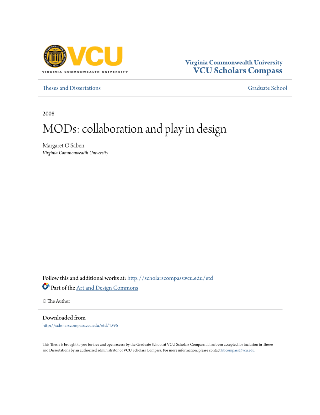 Collaboration and Play in Design Margaret O'saben Virginia Commonwealth University