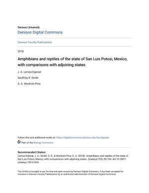Amphibians and Reptiles of the State of San Luis Potosi, Mexico, with Comparisons with Adjoining States