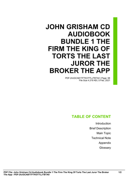 John Grisham Cd Audiobook Bundle 1 the Firm the King of Torts the Last Juror the Broker the App