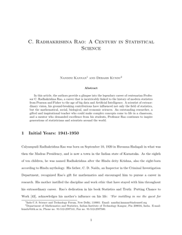 C. Radhakrishna Rao: a Century in Statistical Science