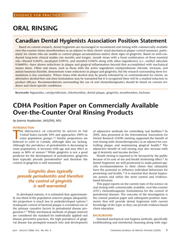 Oral Rinsing: CDHA Position Paper